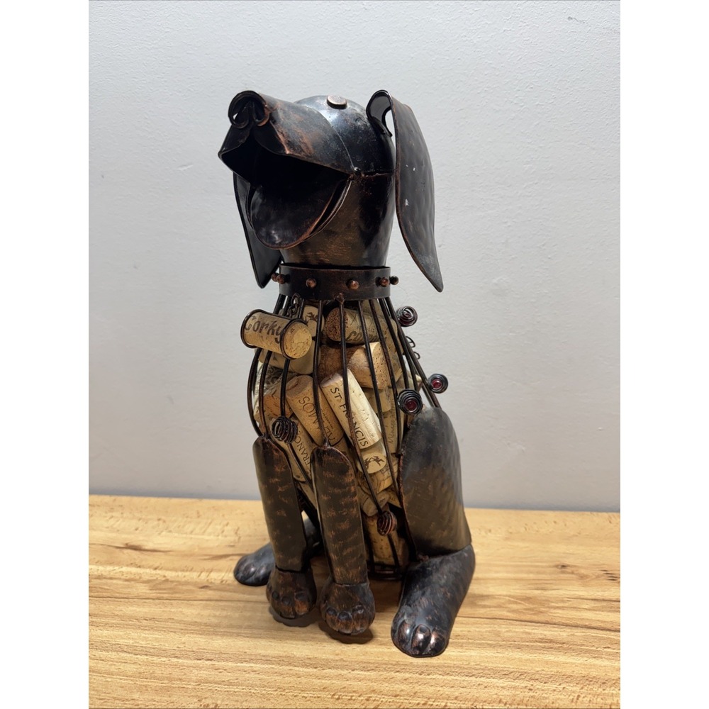 Corky Metal Wire Dog Decorative Wine Cork Storage Container Bottle Holder Decor